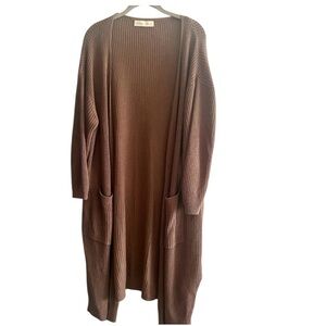 Long Open-Front Women's Cardigan Sweater Brown Linen & Cotton XL